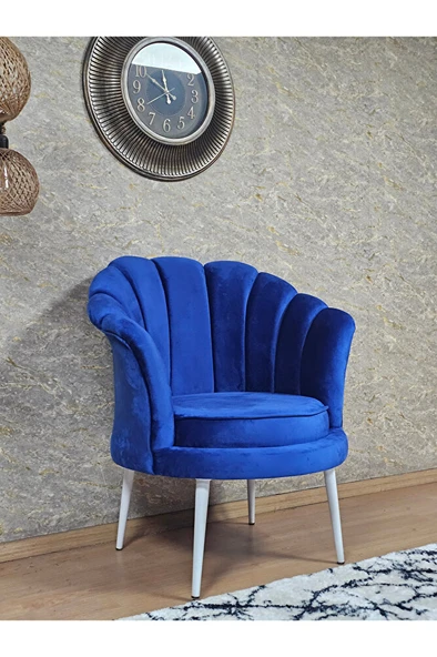 Tekli İstiridye Beyaz Boyalı Sivriltme Ayak Çay Seti Koltuk Tekli Berjer , Balkon, Salon, Ofis Mavi Renk 47 x 47 Boyut/Ebat - 3