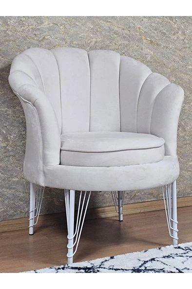 Tekli İstiridye Beyaz Boyalı Telli Ayak Çay Seti Koltuk Tekli Berjer , Balkon, Salon, Ofis Krem Renk 47 x 47 Boyut/Ebat