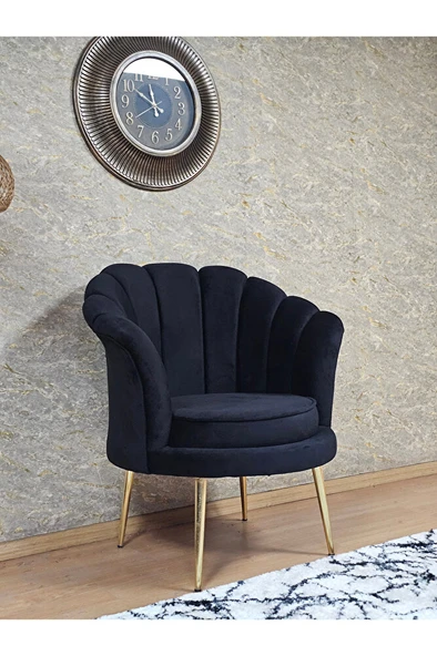 Tekli İstiridye Gold Kaplama Sivriltme Ayak Çay Seti Koltuk Tekli Berjer , Balkon, Salon, Ofis Siyah Renk 47 x 47 Boyut/Ebat - Resim 3