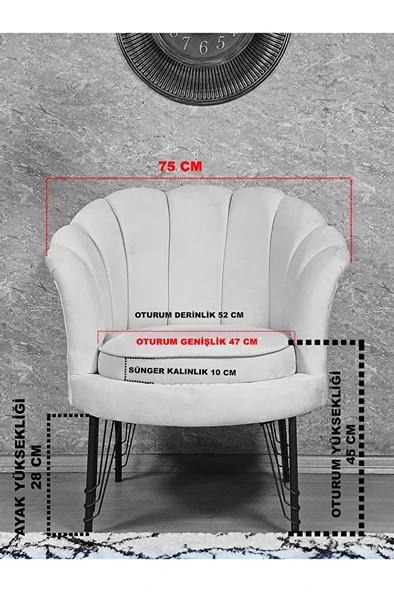 Tekli İstiridye Beyaz Boyalı Telli Ayak Çay Seti Koltuk Tekli Berjer , Balkon, Salon, Ofis Bordo Renk 47 x 47 Boyut/Ebat - Resim 5