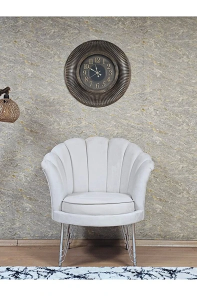 Tekli İstiridye Krom Kaplama Telli Ayak Çay Seti Koltuk Tekli Berjer , Balkon, Salon, Ofis Krem Renk 47 x 47 Boyut/Ebat - Resim 2