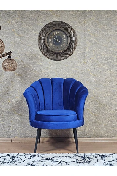 Tekli İstiridye Siyah Boyalı Sivriltme Ayak Çay Seti Koltuk Tekli Berjer , Balkon, Salon, Ofis Mavi Renk 47 x 47 Boyut/Ebat - Resim 2