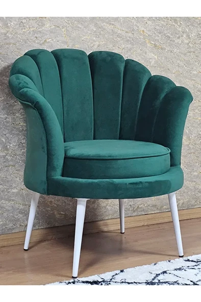 Tekli İstiridye Beyaz Boyalı Sivriltme Ayak Çay Seti Koltuk Tekli Berjer , Balkon, Salon, Ofis Yeşil Renk 47 x 47 Boyut/Ebat ürün görseli 1