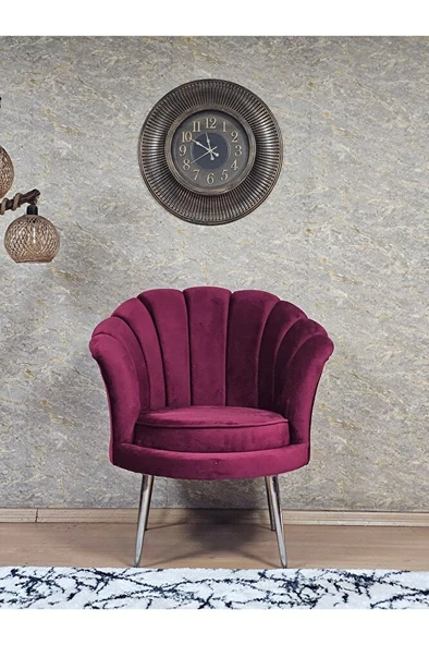Tekli İstiridye Krom Kaplama Sivriltme Ayak Çay Seti Koltuk Tekli Berjer , Balkon, Salon, Ofis Bordo Renk 47 x 47 Boyut/Ebat - 2