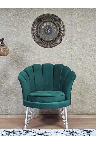 Tekli İstiridye Beyaz Boyalı Telli Ayak Çay Seti Koltuk Tekli Berjer , Balkon, Salon, Ofis Yeşil Renk 47 x 47 Boyut/Ebat - Resim 2