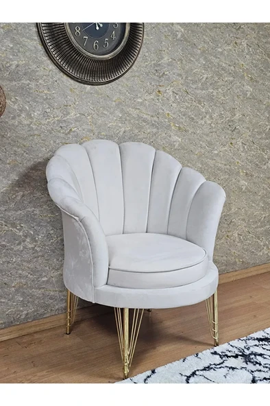 Tekli İstiridye Gold Kaplama Telli Ayak Çay Seti Koltuk Tekli Berjer , Balkon, Salon, Ofis Krem Renk 47 x 47 Boyut/Ebat ürün görseli 1