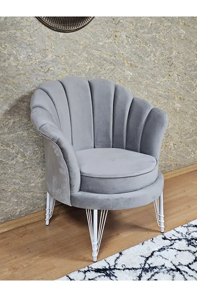 Tekli İstiridye Beyaz Boyalı Telli Ayak Çay Seti Koltuk Tekli Berjer , Balkon, Salon, Ofis Gri Renk 47 x 47 Boyut/Ebat ürün görseli 1