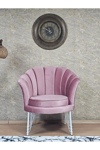 Tekli İstiridye Beyaz Boyalı Telli Ayak Çay Seti Koltuk Tekli Berjer , Balkon, Salon, Ofis Pembe Renk 47 x 47 Boyut/Ebat - 2