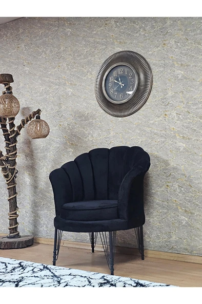 Tekli İstiridye Siyah Boyalı Telli Ayak Çay Seti Koltuk Tekli Berjer , Balkon, Salon, Ofis Siyah Renk 47 x 47 Boyut/Ebat - 5