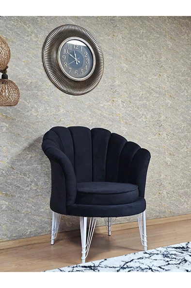 Tekli İstiridye Beyaz Boyalı Telli Ayak Çay Seti Koltuk Tekli Berjer , Balkon, Salon, Ofis Siyah Renk 47 x 47 Boyut/Ebat - Resim 3