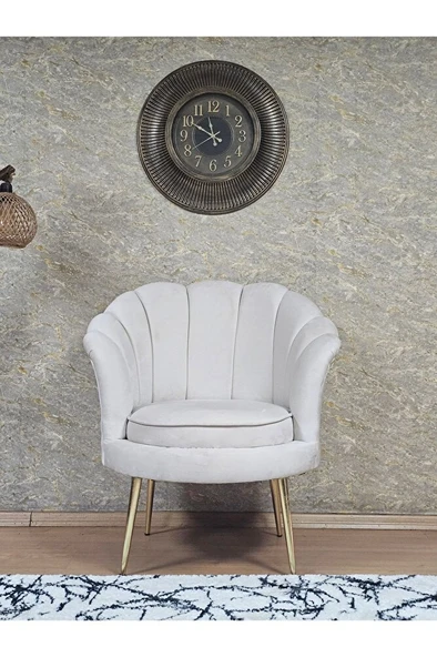 Tekli İstiridye Gold Kaplama Sivriltme Ayak Çay Seti Koltuk Tekli Berjer , Balkon, Salon, Ofis Krem Renk 47 x 47 Boyut/Ebat - Resim 2