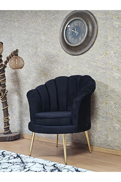 Tekli İstiridye Gold Kaplama Sivriltme Ayak Çay Seti Koltuk Tekli Berjer , Balkon, Salon, Ofis Siyah Renk 47 x 47 Boyut/Ebat - Resim 5