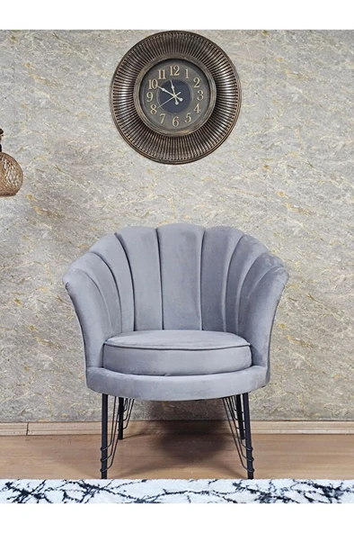 Tekli İstiridye Siyah Boyalı Telli Ayak Çay Seti Koltuk Tekli Berjer , Balkon, Salon, Ofis Gri Renk 47 x 47 Boyut/Ebat - 2