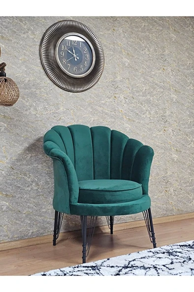 Tekli İstiridye Siyah Boyalı Telli Ayak Çay Seti Koltuk Tekli Berjer , Balkon, Salon, Ofis Yeşil Renk 47 x 47 Boyut/Ebat - Resim 3