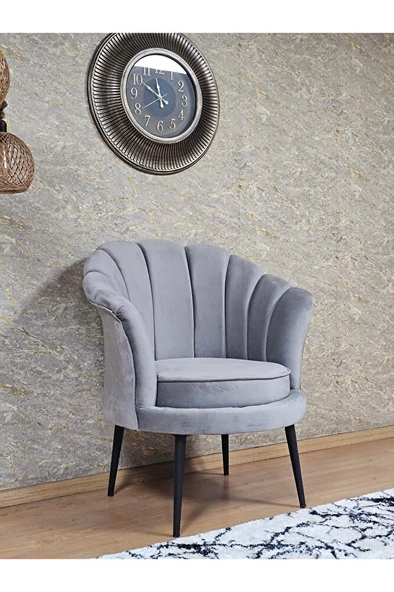 Tekli İstiridye Siyah Boyalı Sivriltme Ayak Çay Seti Koltuk Tekli Berjer , Balkon, Salon, Ofis Gri Renk 47 x 47 Boyut/Ebat - Resim 3