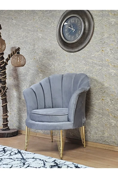 Tekli İstiridye Gold Kaplama Telli Ayak Çay Seti Koltuk Tekli Berjer , Balkon, Salon, Ofis Gri Renk 47 x 47 Boyut/Ebat - Resim 4