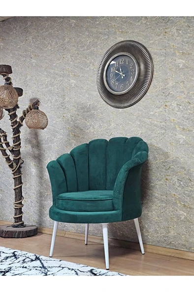 Tekli İstiridye Beyaz Boyalı Sivriltme Ayak Çay Seti Koltuk Tekli Berjer , Balkon, Salon, Ofis Yeşil Renk 47 x 47 Boyut/Ebat - Resim 4