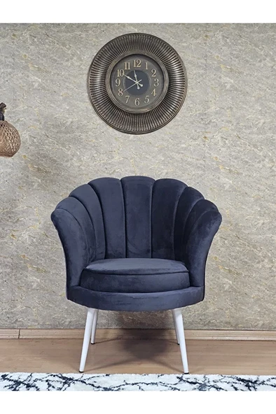 Tekli İstiridye Beyaz Boyalı Sivriltme Ayak Çay Seti Koltuk Tekli Berjer , Balkon, Salon, Ofis Füme Renk 47 x 47 Boyut/Ebat - Resim 2