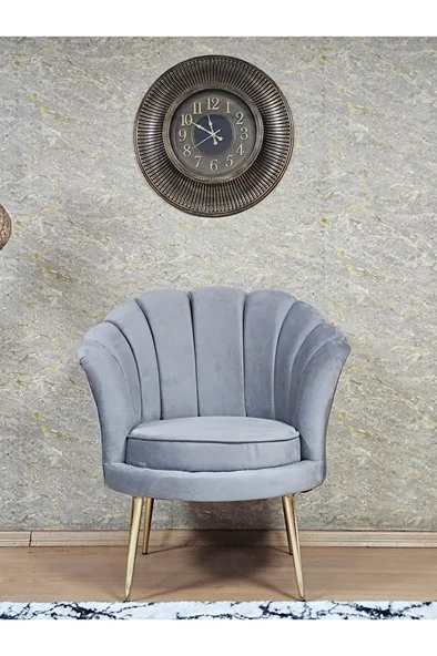 Tekli İstiridye Gold Kaplama Sivriltme Ayak Çay Seti Koltuk Tekli Berjer , Balkon, Salon, Ofis Gri Renk 47 x 47 Boyut/Ebat - 2