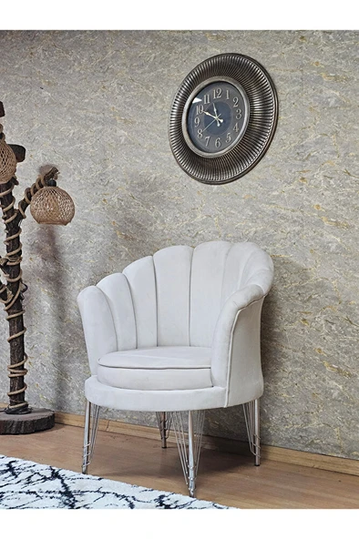 Tekli İstiridye Krom Kaplama Telli Ayak Çay Seti Koltuk Tekli Berjer , Balkon, Salon, Ofis Krem Renk 47 x 47 Boyut/Ebat - Resim 4
