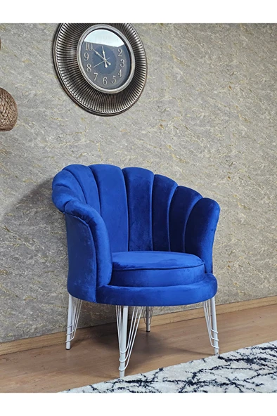 Tekli İstiridye Beyaz Boyalı Telli Ayak Çay Seti Koltuk Tekli Berjer , Balkon, Salon, Ofis Mavi Renk 47 x 47 Boyut/Ebat - Resim 3