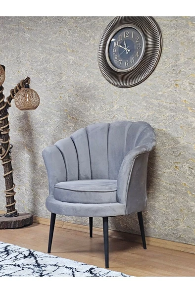 Tekli İstiridye Siyah Boyalı Sivriltme Ayak Çay Seti Koltuk Tekli Berjer , Balkon, Salon, Ofis Gri Renk 47 x 47 Boyut/Ebat - Resim 4