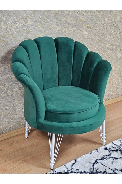 Tekli İstiridye Beyaz Boyalı Telli Ayak Çay Seti Koltuk Tekli Berjer , Balkon, Salon, Ofis Yeşil Renk 47 x 47 Boyut/Ebat ürün görseli 1