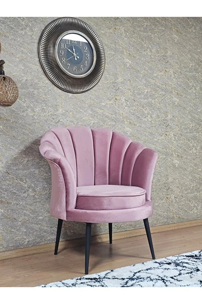 Tekli İstiridye Siyah Boyalı Sivriltme Ayak Çay Seti Koltuk Tekli Berjer , Balkon, Salon, Ofis Pembe Renk 47 x 47 Boyut/Ebat - Resim 3