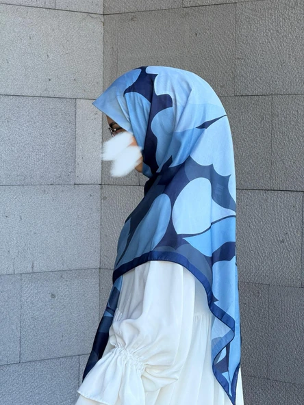 Pamuklu Vera Desen Eşarp-Lacivert - 5