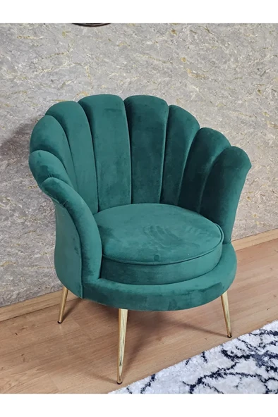 Tekli İstiridye Gold Kaplama Sivriltme Ayak Çay Seti Koltuk Tekli Berjer , Balkon, Salon, Ofis Yeşil Renk 47 x 47 Boyut/Ebat ürün görseli