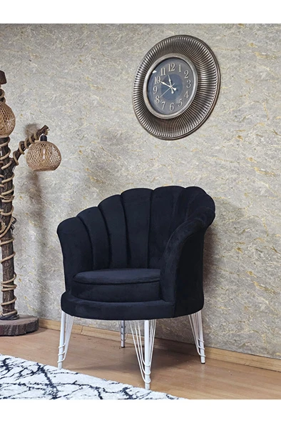 Tekli İstiridye Beyaz Boyalı Telli Ayak Çay Seti Koltuk Tekli Berjer , Balkon, Salon, Ofis Siyah Renk 47 x 47 Boyut/Ebat - Resim 4