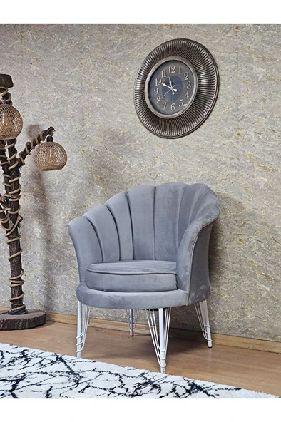 Tekli İstiridye Beyaz Boyalı Telli Ayak Çay Seti Koltuk Tekli Berjer , Balkon, Salon, Ofis Gri Renk 47 x 47 Boyut/Ebat - Resim 4