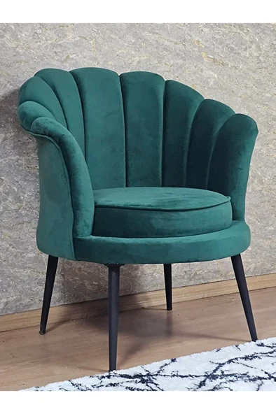 Tekli İstiridye Siyah Boyalı Sivriltme Ayak Çay Seti Koltuk Tekli Berjer , Balkon, Salon, Ofis Yeşil Renk 47 x 47 Boyut/Ebat ürün görseli 1