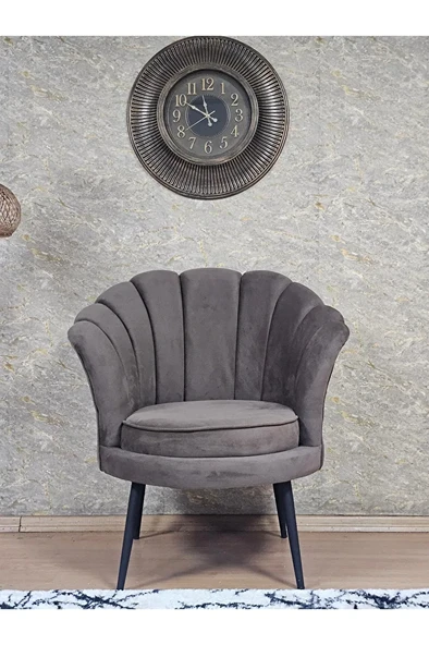 Tekli İstiridye Siyah Boyalı Sivriltme Ayak Çay Seti Koltuk Tekli Berjer , Balkon, Salon, Ofis Kahverengi Renk 47 x 47 Boyut/Ebat - 2