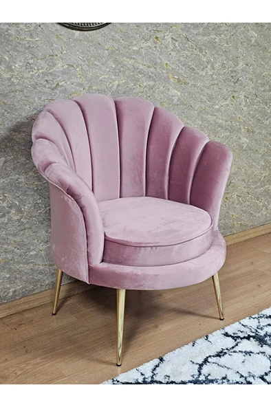 Tekli İstiridye Gold Kaplama Sivriltme Ayak Çay Seti Koltuk Tekli Berjer , Balkon, Salon, Ofis Pembe Renk 47 x 47 Boyut/Ebat