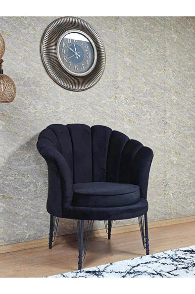 Tekli İstiridye Siyah Boyalı Telli Ayak Çay Seti Koltuk Tekli Berjer , Balkon, Salon, Ofis Siyah Renk 47 x 47 Boyut/Ebat - 3