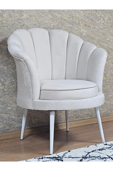 Tekli İstiridye Beyaz Boyalı Sivriltme Ayak Çay Seti Koltuk Tekli Berjer , Balkon, Salon, Ofis Krem Renk 47 x 47 Boyut/Ebat ürün görseli
