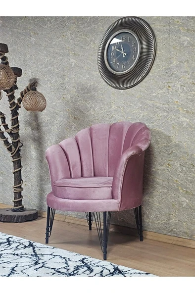 Tekli İstiridye Siyah Boyalı Telli Ayak Çay Seti Koltuk Tekli Berjer , Balkon, Salon, Ofis Pembe Renk 47 x 47 Boyut/Ebat - 5