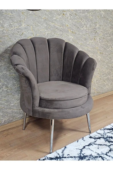 Tekli İstiridye Krom Kaplama Sivriltme Ayak Çay Seti Koltuk Tekli Berjer , Balkon, Salon, Ofis Kahverengi Renk 47 x 47 Boyut/Ebat ürün görseli 1