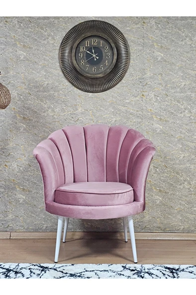 Tekli İstiridye Beyaz Boyalı Sivriltme Ayak Çay Seti Koltuk Tekli Berjer , Balkon, Salon, Ofis Pembe Renk 47 x 47 Boyut/Ebat - Resim 2