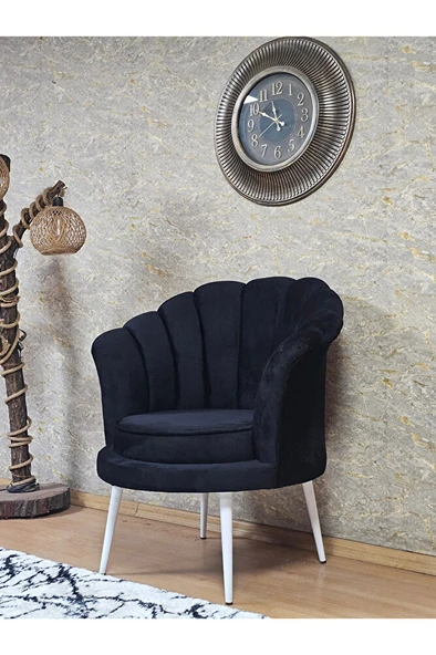 Tekli İstiridye Beyaz Boyalı Sivriltme Ayak Çay Seti Koltuk Tekli Berjer , Balkon, Salon, Ofis Siyah Renk 47 x 47 Boyut/Ebat - Resim 4