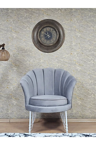 Tekli İstiridye Beyaz Boyalı Telli Ayak Çay Seti Koltuk Tekli Berjer , Balkon, Salon, Ofis Gri Renk 47 x 47 Boyut/Ebat - Resim 2