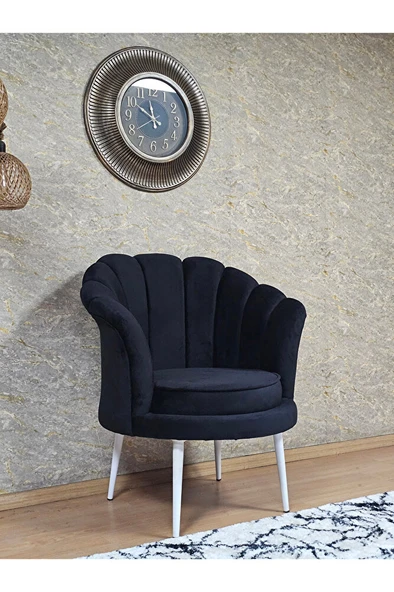 Tekli İstiridye Beyaz Boyalı Sivriltme Ayak Çay Seti Koltuk Tekli Berjer , Balkon, Salon, Ofis Siyah Renk 47 x 47 Boyut/Ebat - Resim 3