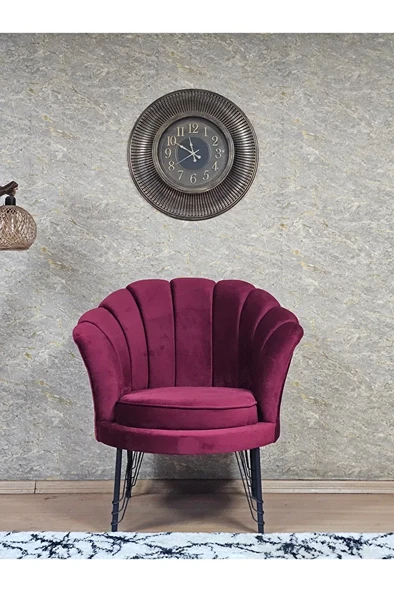 Tekli İstiridye Siyah Boyalı Telli Ayak Çay Seti Koltuk Tekli Berjer , Balkon, Salon, Ofis Bordo Renk 47 x 47 Boyut/Ebat - 2