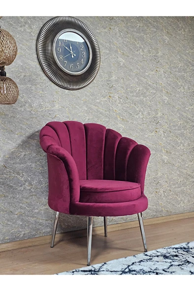 Tekli İstiridye Krom Kaplama Sivriltme Ayak Çay Seti Koltuk Tekli Berjer , Balkon, Salon, Ofis Bordo Renk 47 x 47 Boyut/Ebat - 3