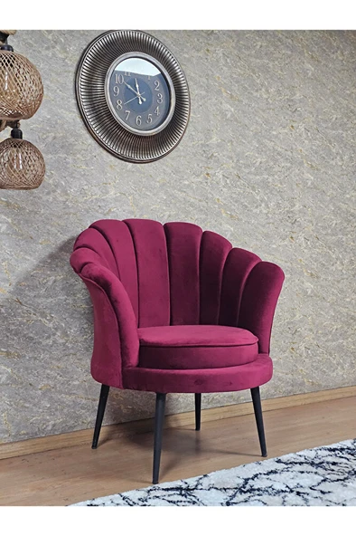 Tekli İstiridye Siyah Boyalı Sivriltme Ayak Çay Seti Koltuk Tekli Berjer , Balkon, Salon, Ofis Bordo Renk 47 x 47 Boyut/Ebat - Resim 3