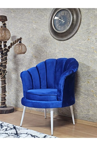 Tekli İstiridye Beyaz Boyalı Sivriltme Ayak Çay Seti Koltuk Tekli Berjer , Balkon, Salon, Ofis Mavi Renk 47 x 47 Boyut/Ebat - 4