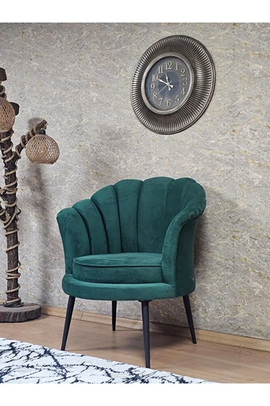 Tekli İstiridye Siyah Boyalı Sivriltme Ayak Çay Seti Koltuk Tekli Berjer , Balkon, Salon, Ofis Yeşil Renk 47 x 47 Boyut/Ebat - Resim 4