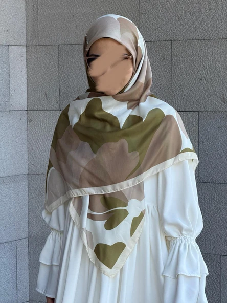 Pamuklu Vera Desen Eşarp-Vizon/Haki - 10