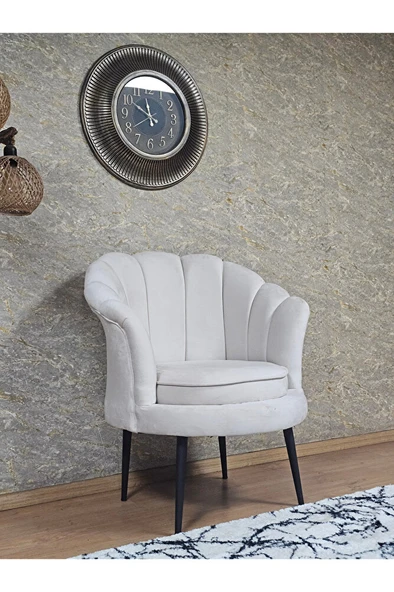 Tekli İstiridye Siyah Boyalı Sivriltme Ayak Çay Seti Koltuk Tekli Berjer , Balkon, Salon, Ofis Krem Renk 47 x 47 Boyut/Ebat - Resim 3